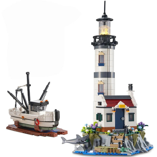 lighthouse with rescue boat